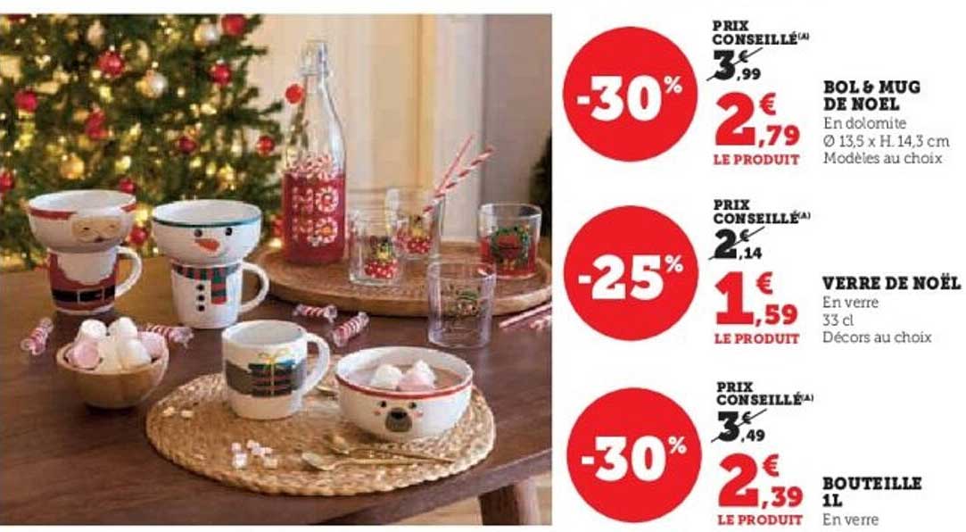 Bol & Mug de Noël, Verre de Noël, Bouteille 1L