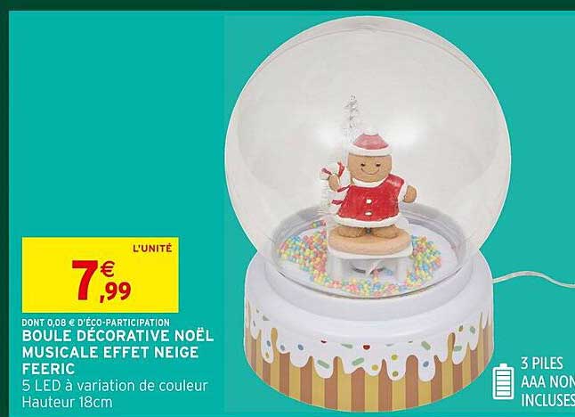BOULE DÉCORATIVE NOËL MUSICALE EFFET NEIGE FEÉRIC