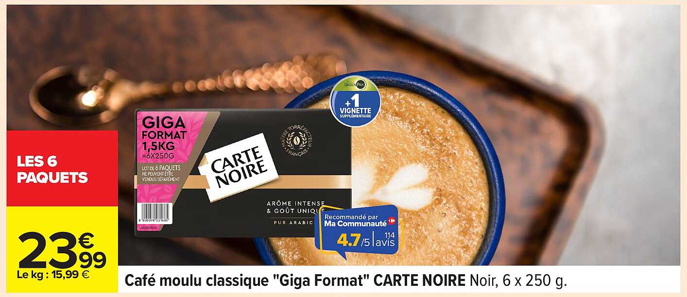Café moulu classique "Giga Format" CARTE NOIRE Noir, 6 x 250 g.
