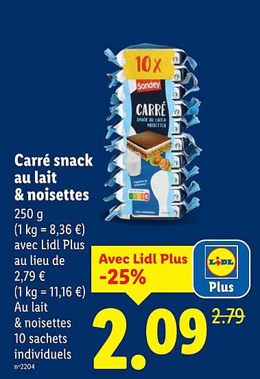 Carré snack au lait & noisettes