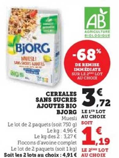 CEREALES SANS SUCRES AJOUTES BIO BJORG