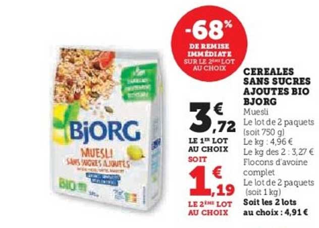 CEREALES SANS SUCRES AJOUTES BIO BJORG