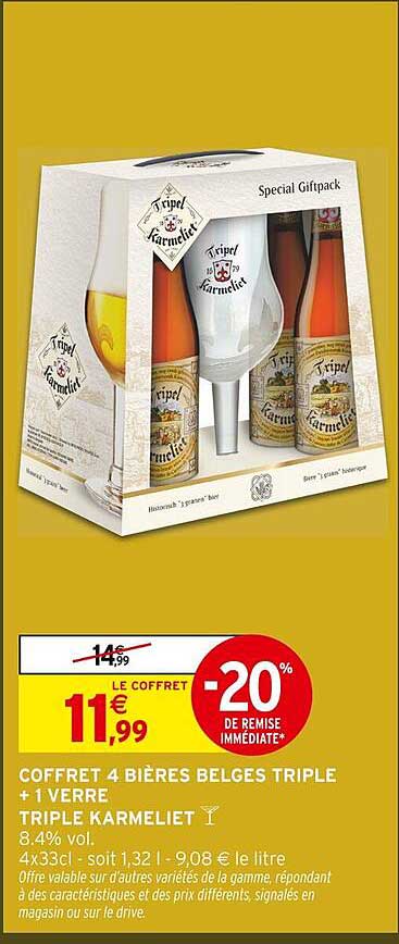 COFFRET 4 BIÈRES BELGES TRIPLE + 1 VERRE TRIPLE KARME LIET