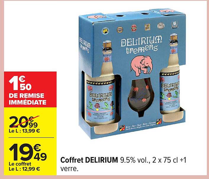 Coffret DELIRIUM 9.5% vol., 2 x 75 cl +1 verre.
