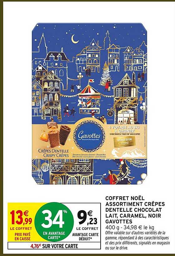 Coffret Noël Assortiment Crêpes Dentelle Chocolat Lait, Caramel, Noir Gavottes