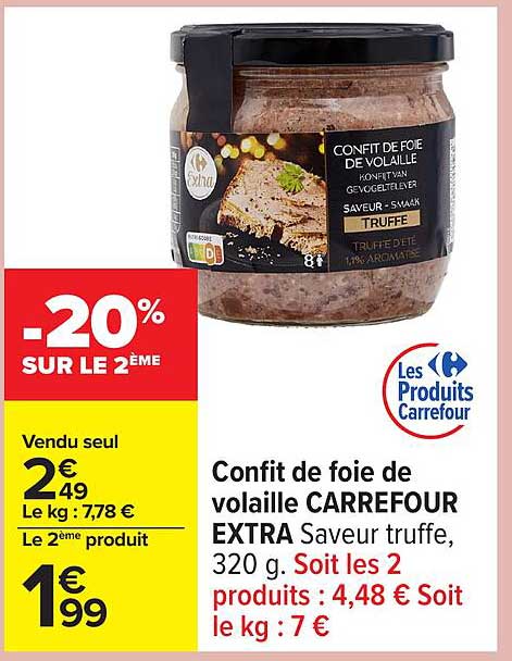 Confit de foie de volaille CARREFOUR EXTRA Saveur truffe, 320 g