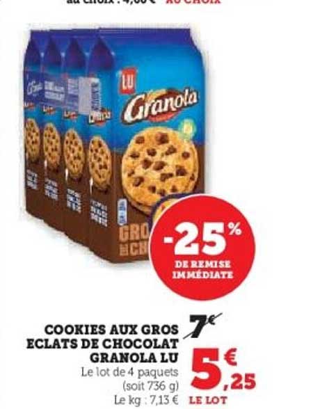 COOKIES AUX GROS ECLATS DE CHOCOLAT GRANOLA LU