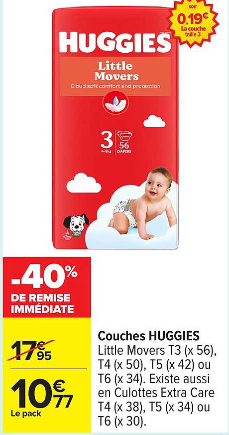 Couches HUGGIES Little Movers T3 (x 56)