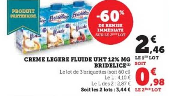 CREME LEGERE FLUIDE UHT 12% MG BRIDELICE