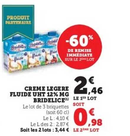 CREME LEGERE FLUIDE UHT 12% MG BRIDELICE