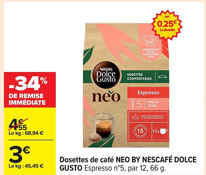 Dosettes de café NEO BY NESCAFÉ DOLCE GUSTO Espresso n°5, par 12, 66 g.