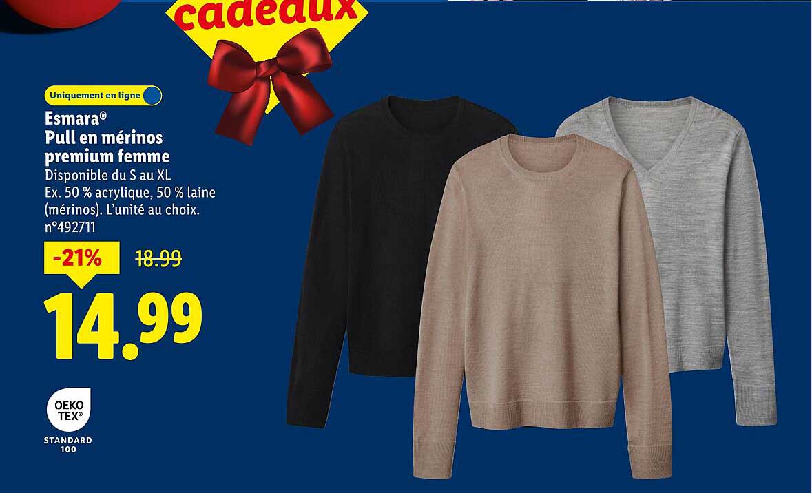 Esmara® Pull en mérinos premium femme