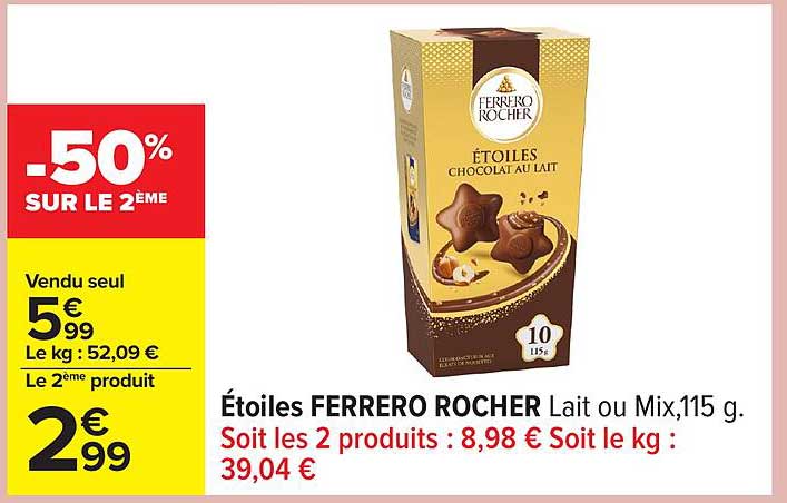 Étoiles FERRERO ROCHER Lait ou Mix, 115 g
