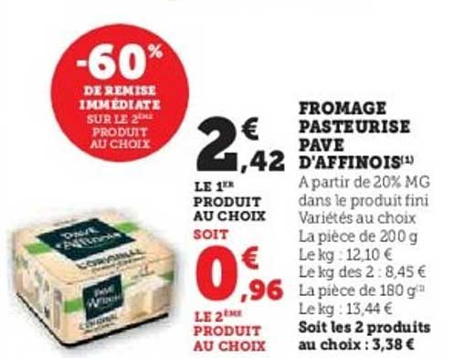 FROMAGE PASTEURISE PAVE D'AFFINOIS