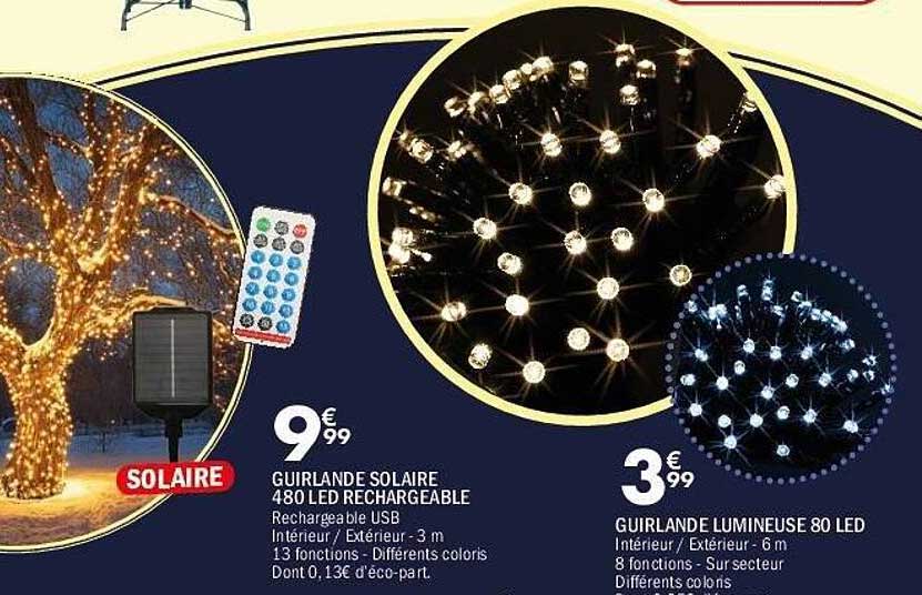 GUIRLANDE SOLAIRE 480 LED RECHARGEABLE