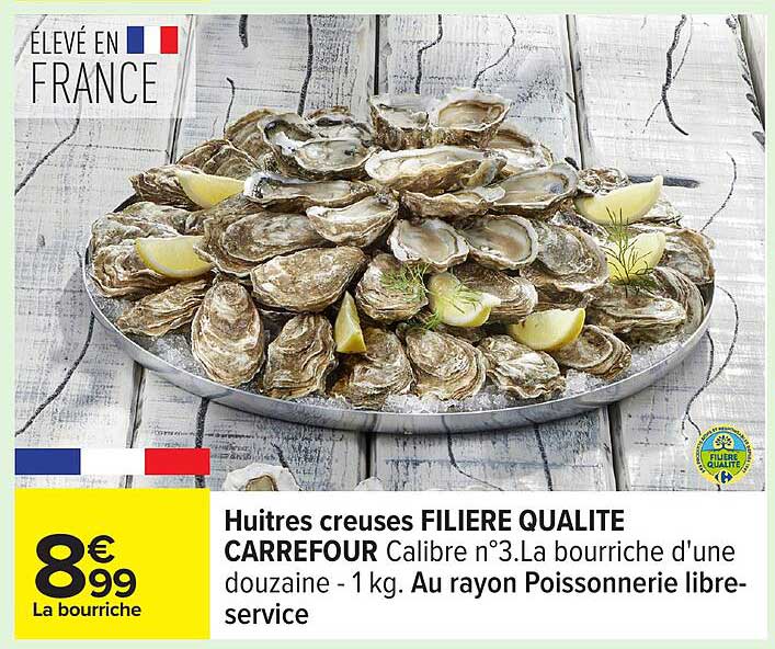 Huitres creuses FILIERE QUALITE CARREFOUR Calibre n°3