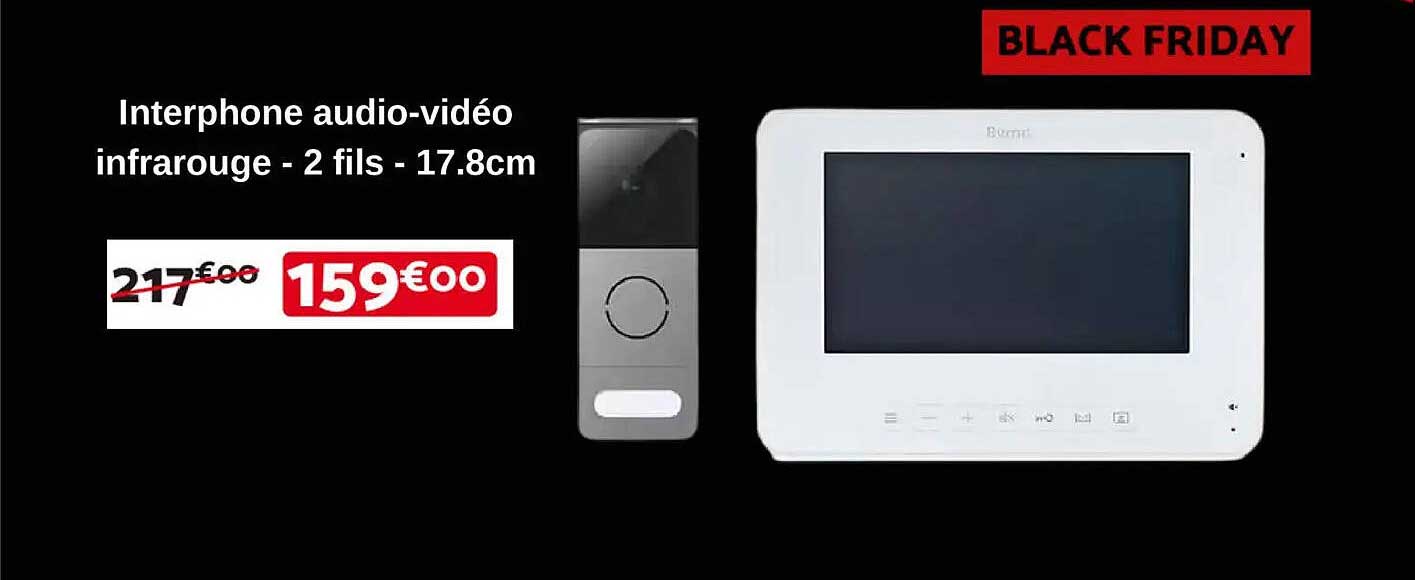 Interphone audio-vidéo infrarouge - 2 fils - 17.8cm