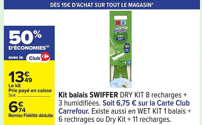Kit balais SWIFFER DRY KIT 8 recharges + 3 humidifiées.