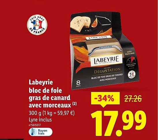 Labeyrie bloc de foie gras de canard avec morceaux