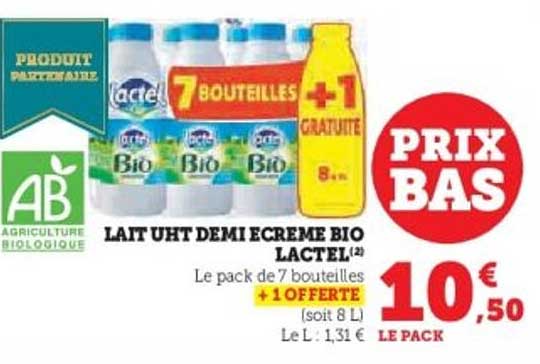 LAIT UHT DEMI ECREME BIO LACTEL