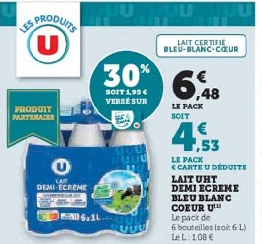 LAIT UHT DEMI ECREME BLEU BLANC COEUR U