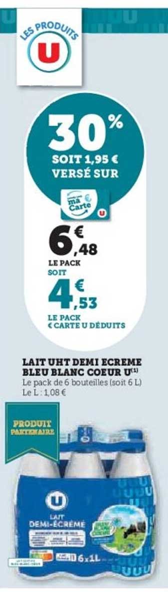 LAIT UHT DEMI ECREME BLEU BLANC COEUR U