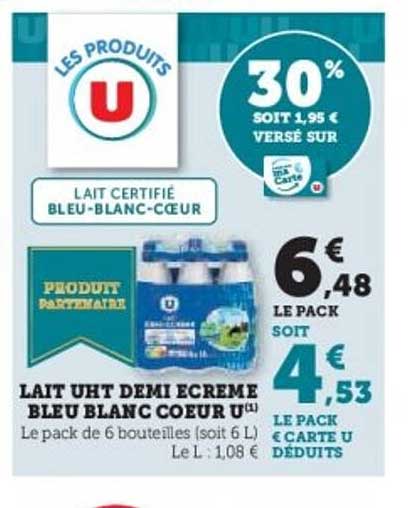 Lait UHT demi-écrémé Bleu Blanc Cœur U