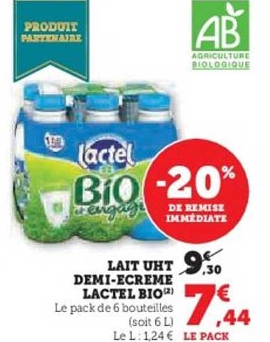 LAIT UHT DEMI-ECREME LACTEL BIO