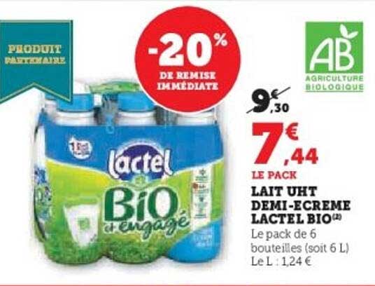 LAIT UHT DEMI-ÉCREME LACTEL BIO