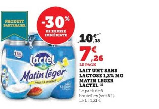 LAIT UHT SANS LACTOSE 1,2% MG MATIN LEGER LACTEL