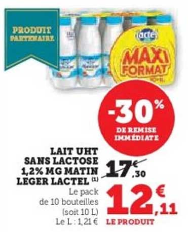 Lait UHT Sans Lactose 1,2% MG Matin Léger Lactel