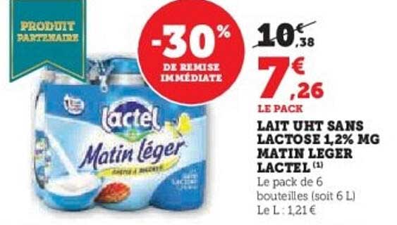 LAIT UHT SANS LACTOSE 1,2% MG MATIN LEGER LACTEL
