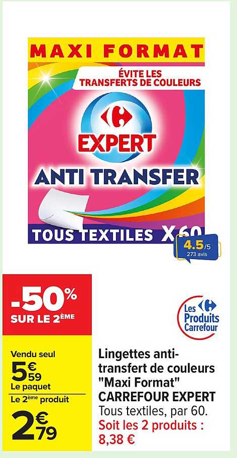 Lingettes anti-transfert de couleurs "Maxi Format" CARREFOUR EXPERT