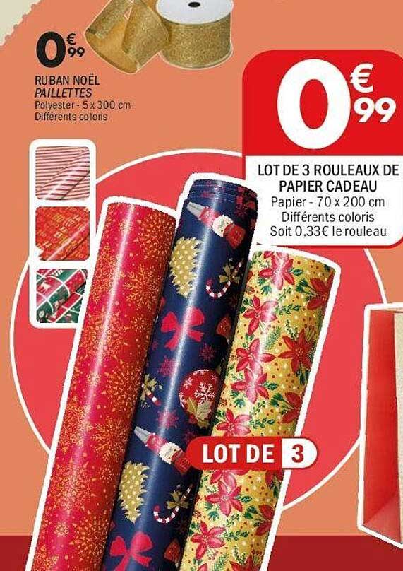 LOT DE 3 ROULEAUX DE PAPIER CADEAU