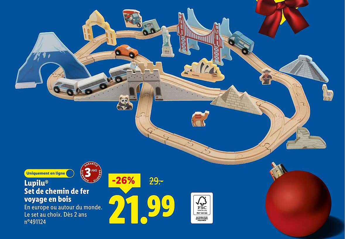 Lupilu® Set de chemin de fer voyage en bois