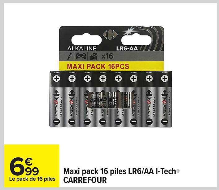 Maxi pack 16 piles LR6/AA I-Tech+ CARREFOUR