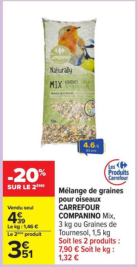Mélange de graines pour oiseaux CARREFOUR COMPANINO Mix, 3 kg