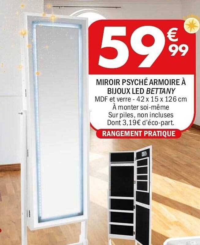 MIROIR PSYCHÉ ARMOIRE À BIJOUX LED BETTANY