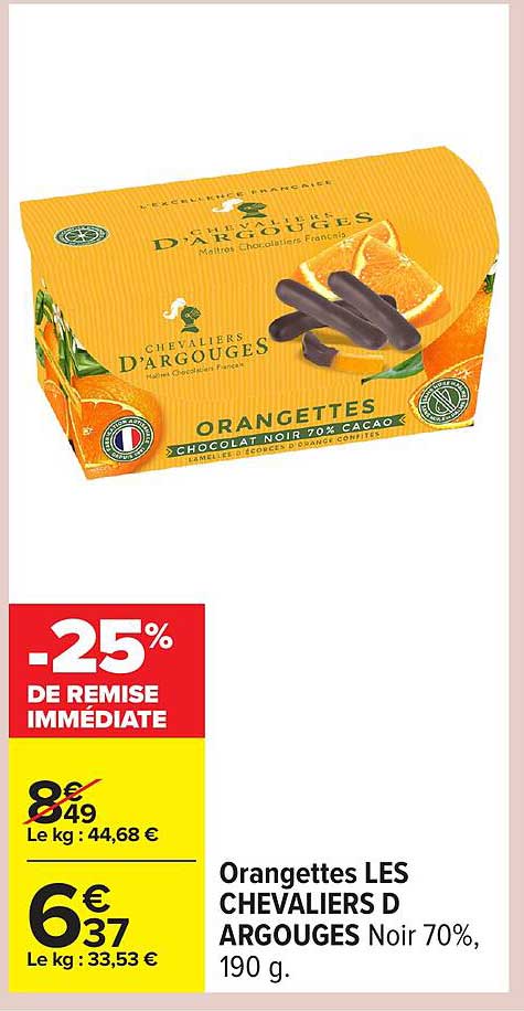 Orangettes LES CHEVALIERS D'ARGOUGES Noir 70%, 190 g.