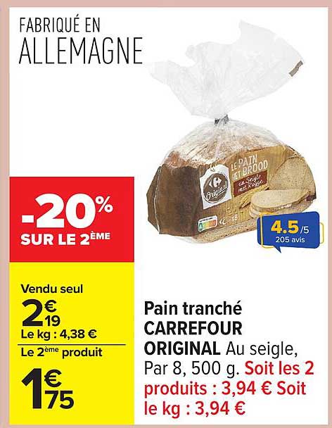 Pain tranché CARREFOUR ORIGINAL Au seigle