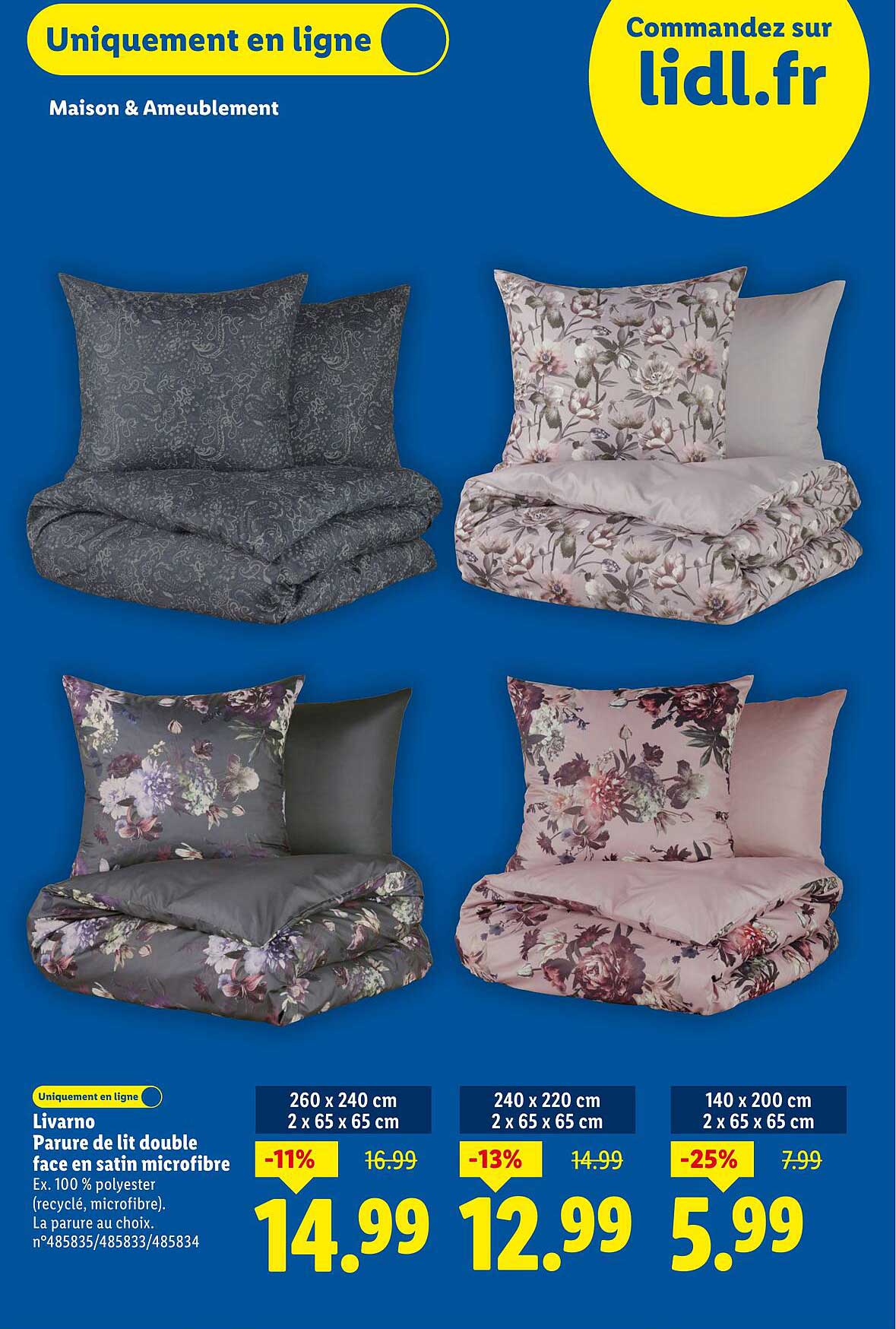 Parure de lit double face en satin microfibre