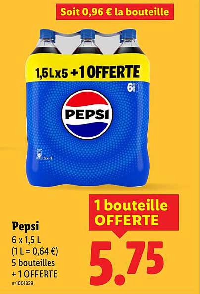 Pepsi 6 x 1,5 L (1 L = 0,64 €) 5 bouteilles + 1 OFFERTES