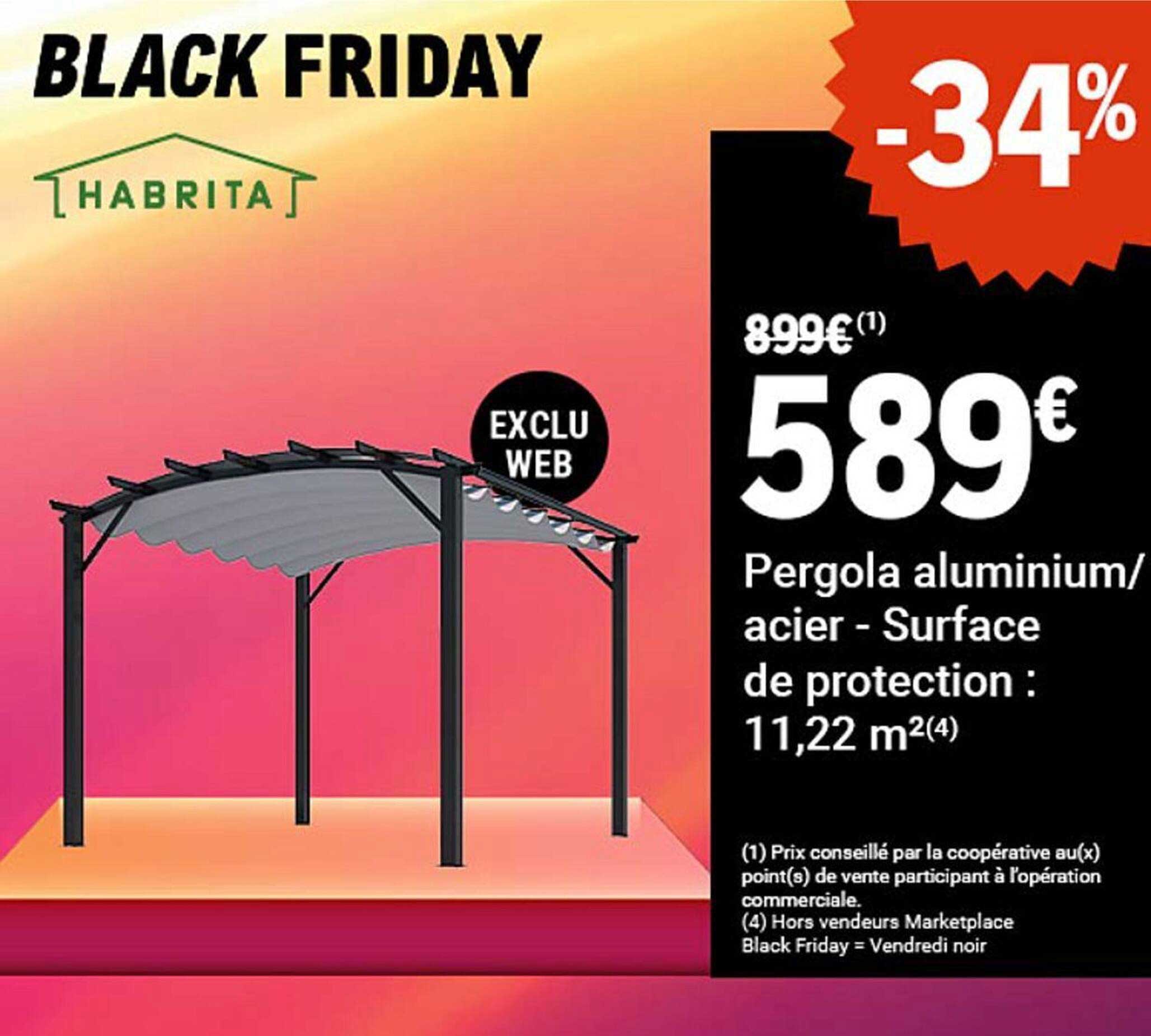 Pergola aluminium/acier - Surface de protection : 11,22 m²