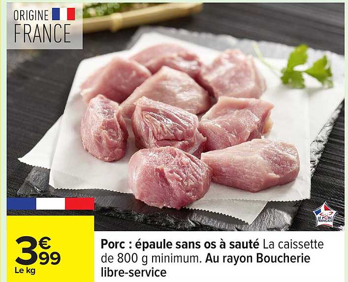 Porc : épaule sans os à sauté