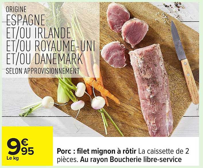 Porc : filet mignon à rôtir La caissette de 2 pièces.