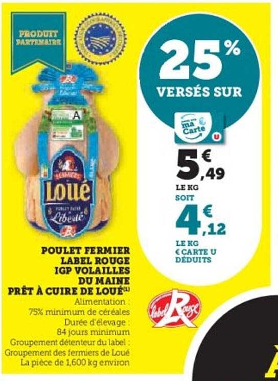 Poulet Fermier Label Rouge IGP Volaille du Maine Prêt à Cuire de Loué