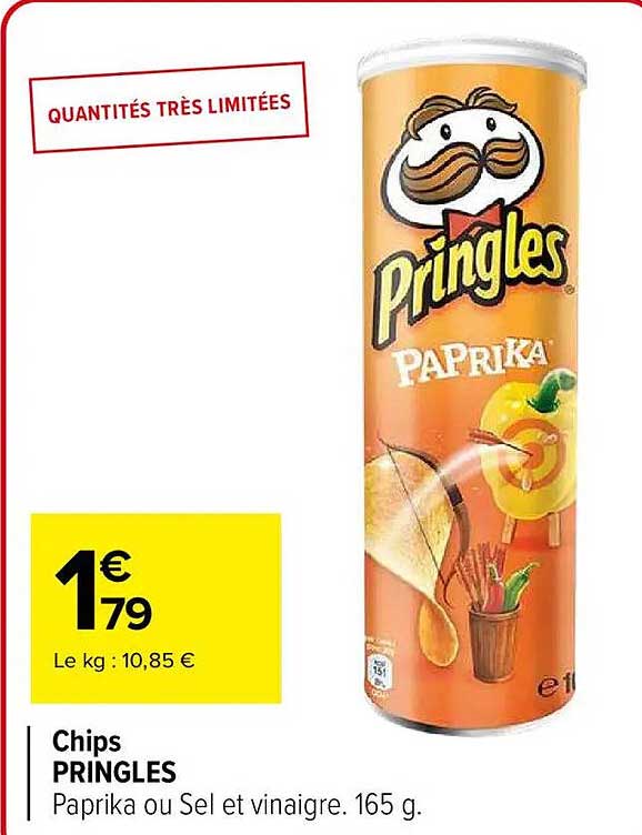 Pringles Paprika ou Sel et Vinaigre 165 g