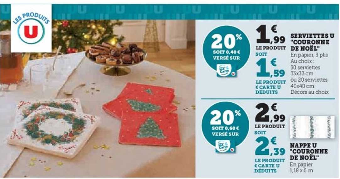 SERVIETTES U "COURONNE DE NOËL"