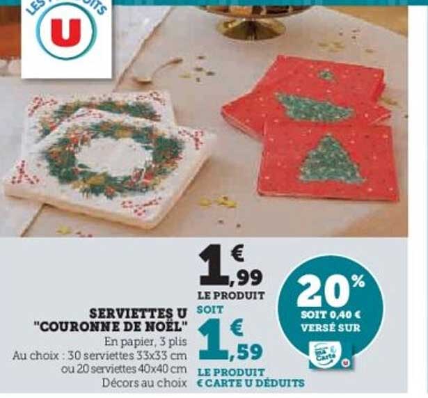 SERVIETTES U "COURONNE DE NOËL"