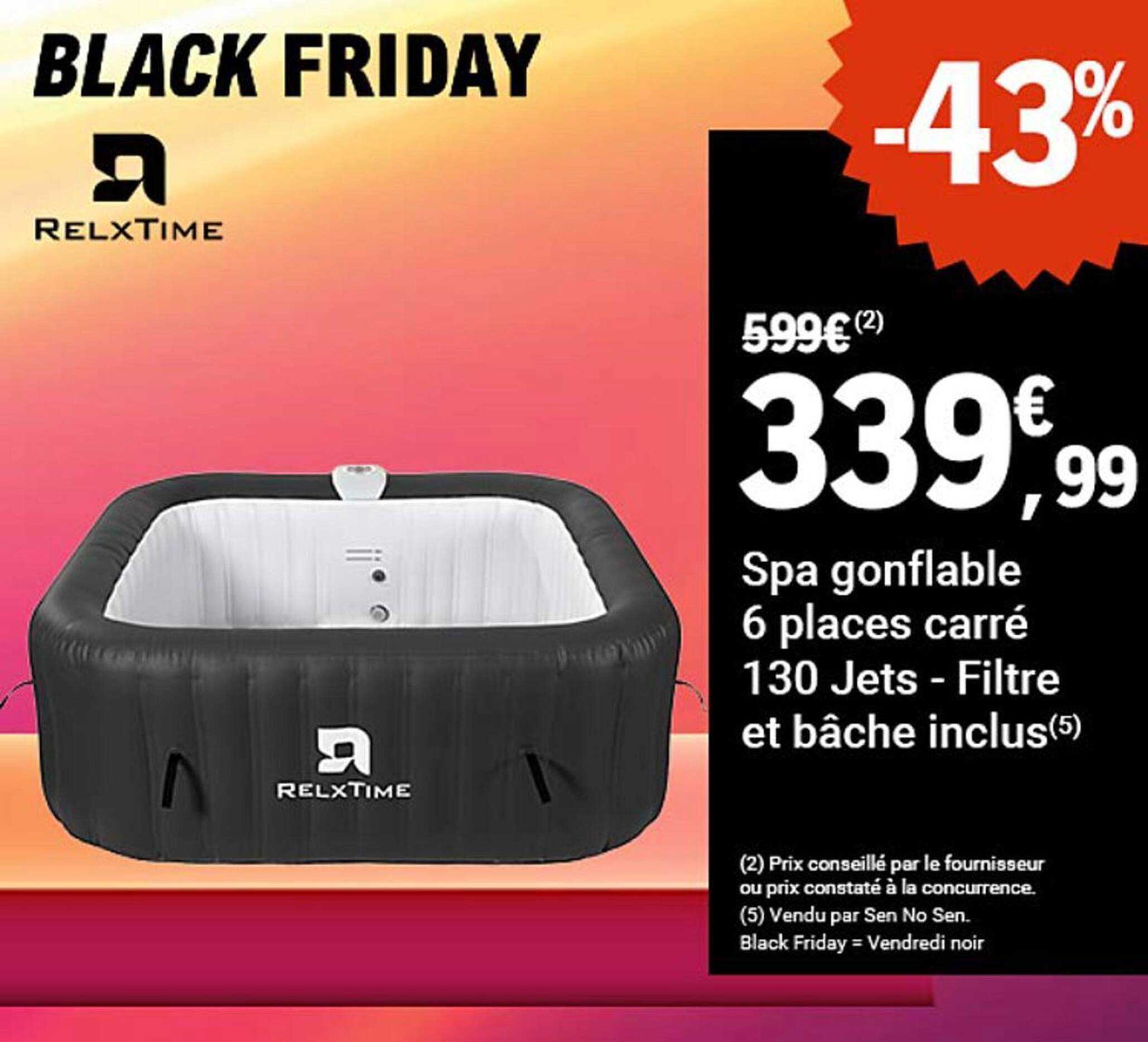 Spa gonflable 6 places carré 130 Jets - Filtre et bâche inclus